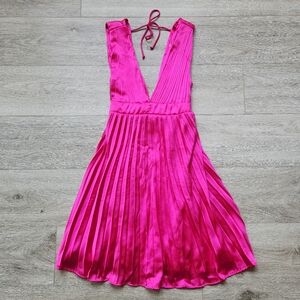 Jessica Simpson Pink Accordian Dress Womens Xs Pleated Deep V Neck Wedding